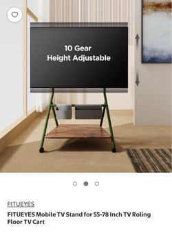 Super cute green rolling TV stand for 55-78in TV with pockets
