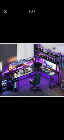66” L-Shaped Gaming Desk with Hutch & Storage Shelves – New in Box