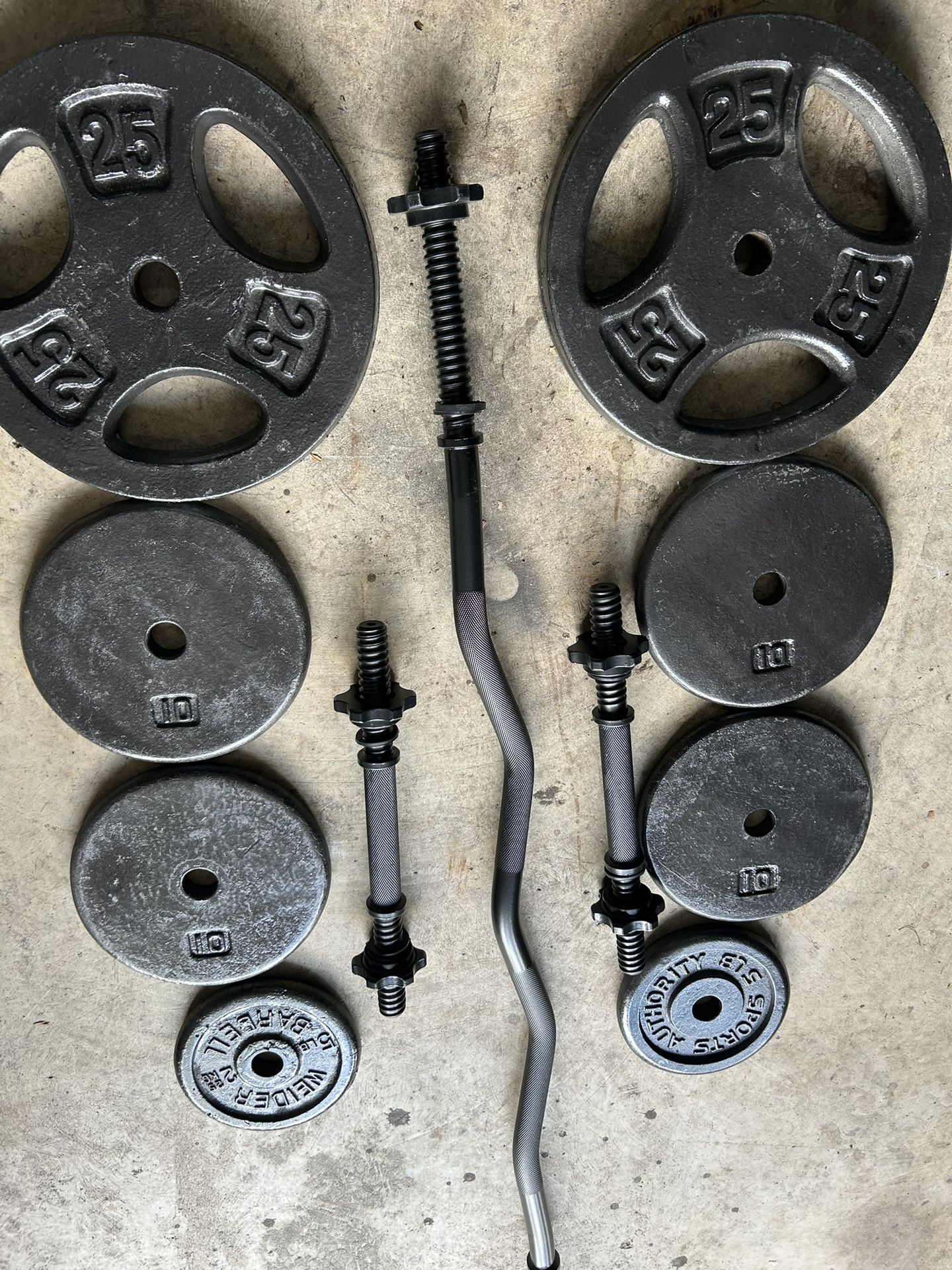 New Curl Bar And Dumbbell Handles With 100lbs Of Standard Plates Home Gym Nice Set 1 Inch Workout Complete Set Exercise