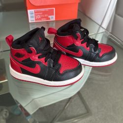 NIKE JORDAN 1 MID BANNED 2020 B/RED (TD) SIZE 5C TODDLER 640735-074 