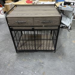 Furniture Style Dog Crate with 2 Drawers, Dog Kennel Medium, Heavy Duty Dog Crates, Dog Kennel Furniture for Small and Medium Dogs, Chew-Proof Metal B