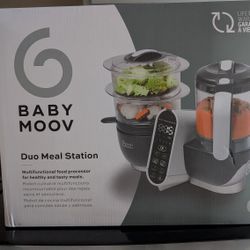 Babymoov Duo Meal Station Grey: Multi-Speed Baby Food Maker Steamer and Puree Blender, Baby Food Processor that warms & defrosts