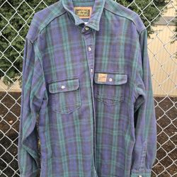 Eddie Bauer Vintage 90s Men’s Flannel Size XLarge Tall Green Plaid Flannel 