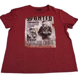 Star Wars Chewbacca Wanted Poster T-Shirt Red Adult Large Credits Reward Tee