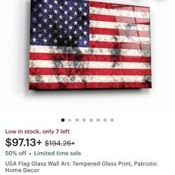 USA Flag Glass Wall Art: Tempered Glass Print, Patriotic Home Decor