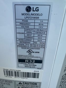 LG 7000 BTU room AC model# LP 0721WSR
