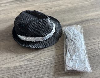 Michael Jackson Costume Hat & Silver Sequin Gloves – NEW! 🕺✨