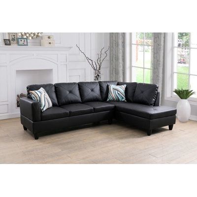 Black Faux Leather L Shaped Sofa