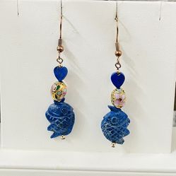 Lapis Lazuli Fish And Heart Earrings 