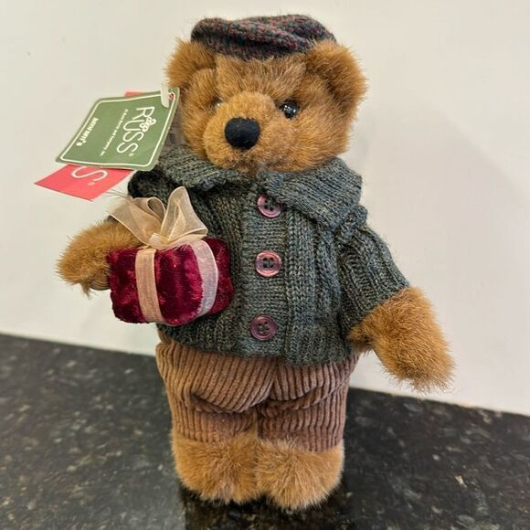 RUSS Vintage Teddy Bear, Christmas Bear, Boy Plush Bear Toy, Stuffed Teddy