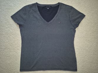 Women's Tommy Hilfiger Navy Polka Dot V Neck Casual Shirt, XL