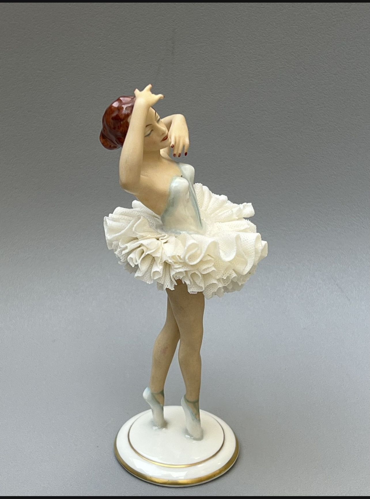 Vintage Early 20th Century German Volkstedt Dresden Lace Porcelain Ballerina Figurine