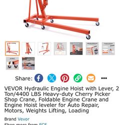 VEVOR Hydraulic Engine Hoist with Lever, 2 Ton/4400 LBS