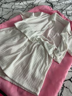 White Textured Two-Piece Top and Shorts Set