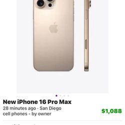 New iPhone 16 Pro Max 256GB $1,088