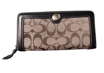 Coach Signature Canvas Leather Wallet Tan and Brown Logo