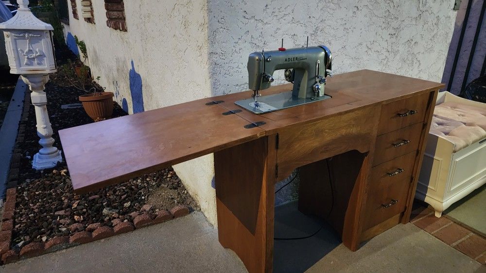 Adler Sewing Machine And Cabinet