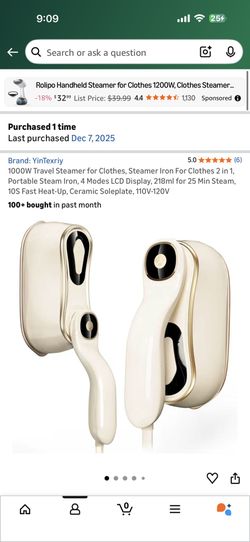 1000W Travel Steamer for Clothes, Steamer Iron For Clothes 2 in 1, Portable Steam Iron, 4 Modes LCD Display, 218ml for 25 Min Steam, 10S Fast Heat-Up,