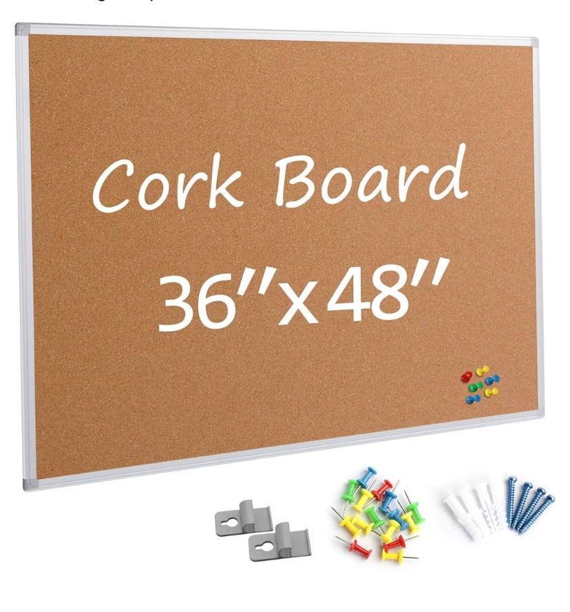 Board2by 36x48” Silver Aluminum Framed Wall Mounted Cork Board