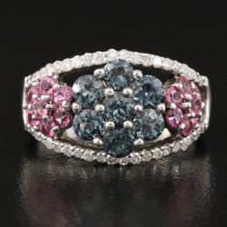 Sterling Pink Sapphire/Diamond/spinel / Open work Floral Ring Size 8 