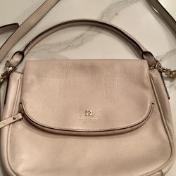 Kate Spade Very Lt Pink authentic leather fold-over crossbody purse -excellent clean condition - 9”T, 12W four pouches, two zippers