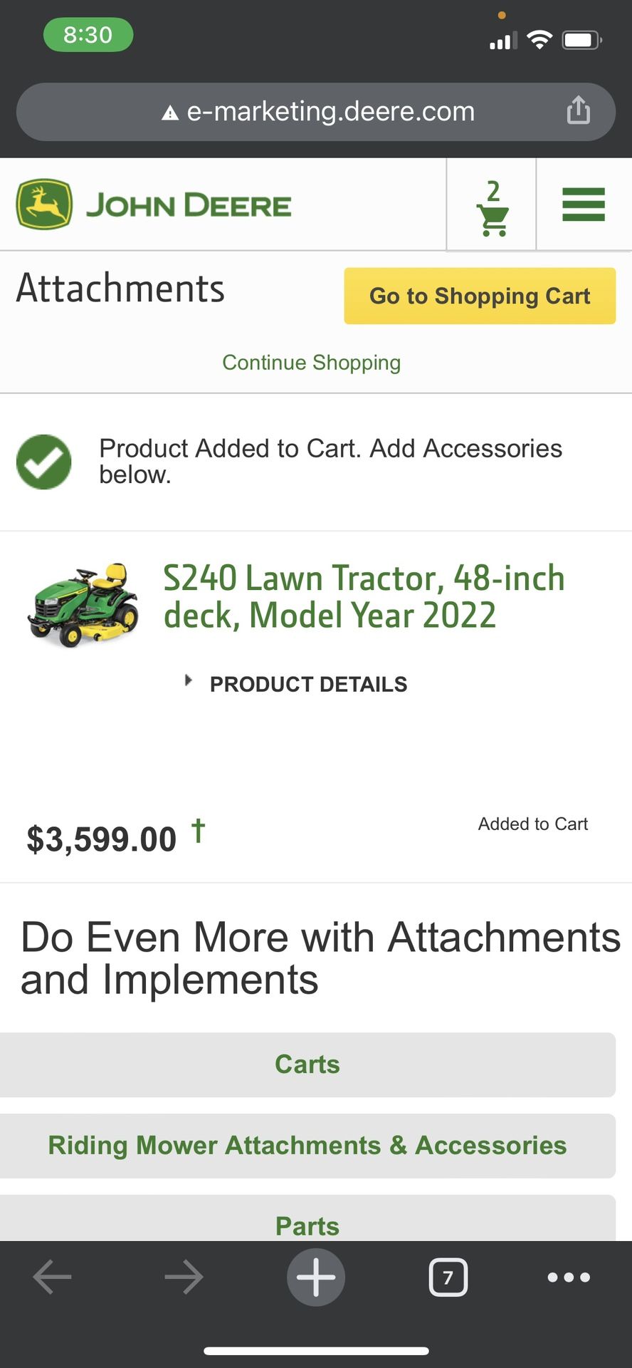 John deer S240 Tractor 48”