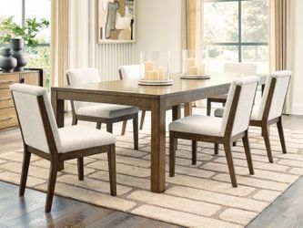 Marxmore Beige/Brown Extension Dining Table and 6 Chairs (Online Special Price)