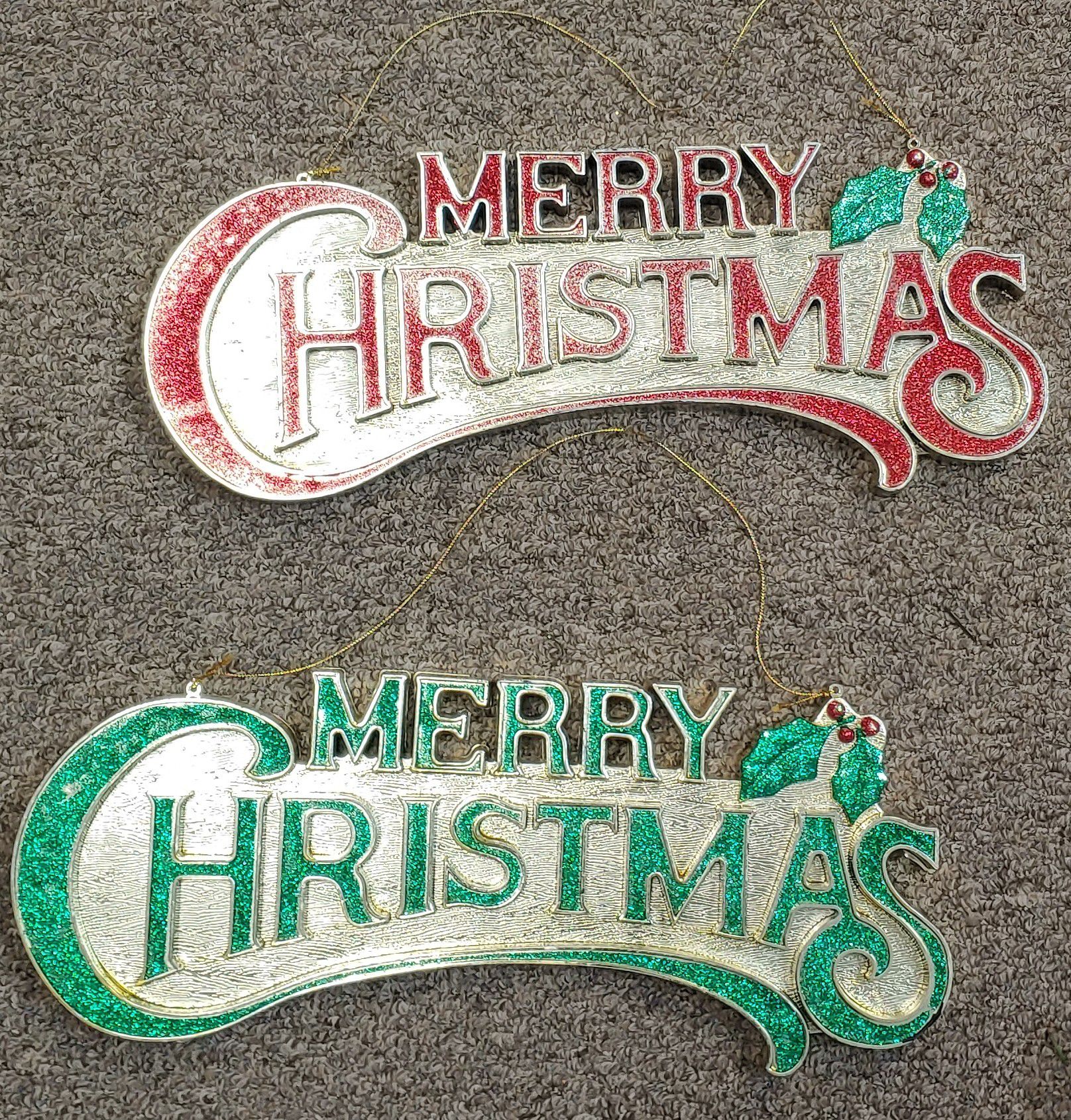Vintage Glitter Red & Green Merry Christmas Signs $10.00 Each