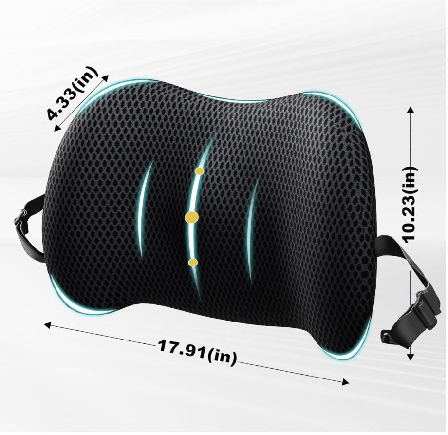 Lumbar Support Pillow For Car, Memory Foam Car Seat Back Support Pillow For Driving, Back Cushion With Strap For Pain Relief