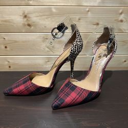 BNWOT Jessica Simpson plaid and animal print heels in size 6.5