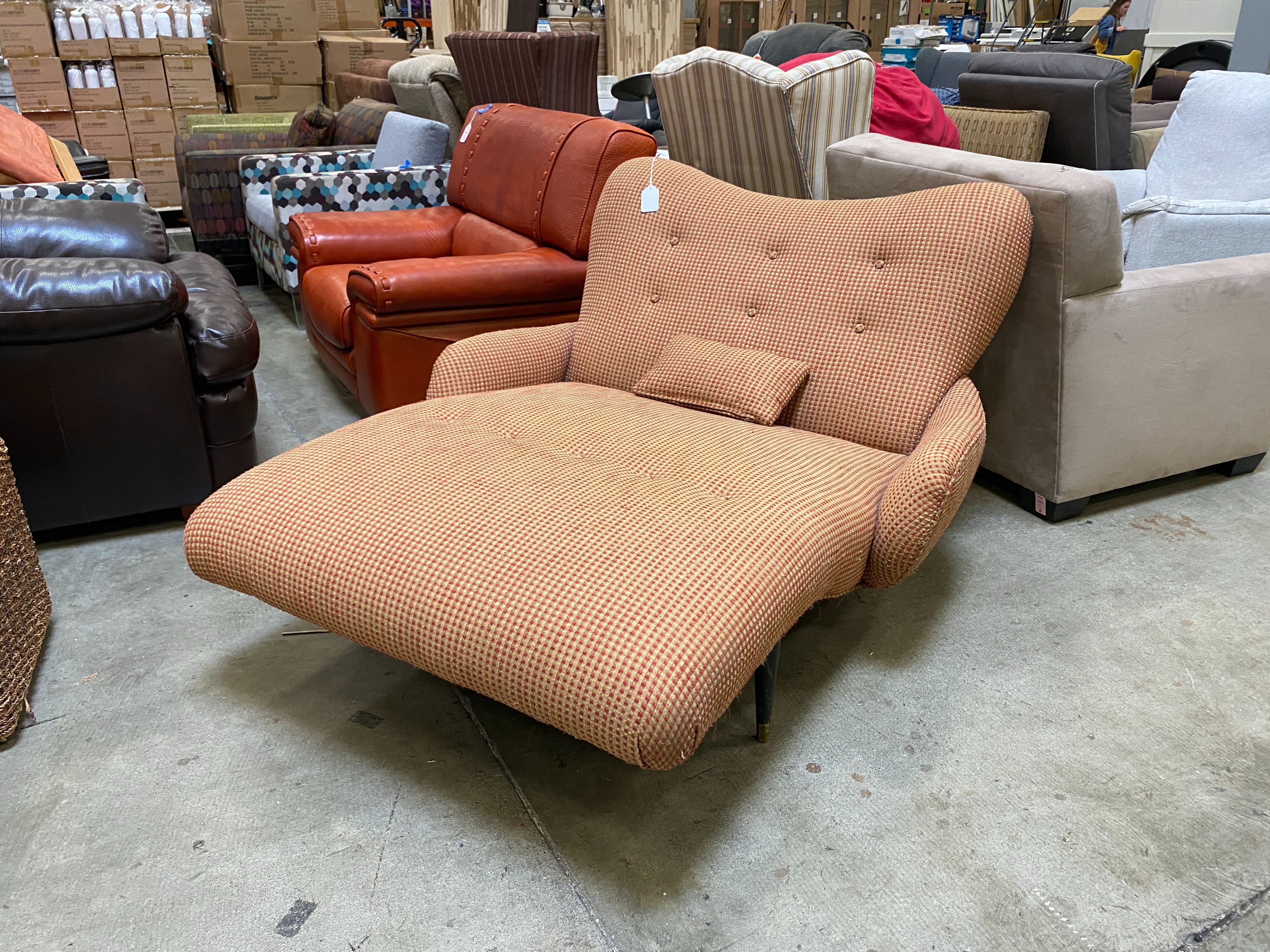 Mid-Century Modern Double Wide Chaise Lounger in Orange