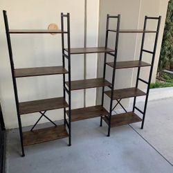 New In Box 60x10x56 Inches Tall 4 Tier Bookshelf Display Triple Can Separate Shelf Rack Steel Frame Rustic Brown Laminate 