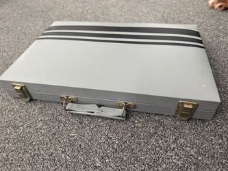 Vintage Backgammon Set in Grey Faux Leather Case