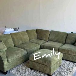 Brand New 4-Pc Corduroy Sectional Sofa With Ottoman 