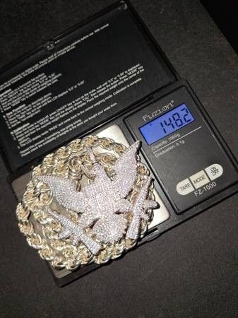 Sterling Silver Rope & 8.145 ct VVS1 D Moissanite King Eagle Pendant (148.2 grams) •NO trades (comprehend this!) •NO deliveries, local meet only