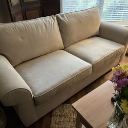 Sofa: Pottery Barn Pearce Roll Arm. 90 Inch, Oat Color