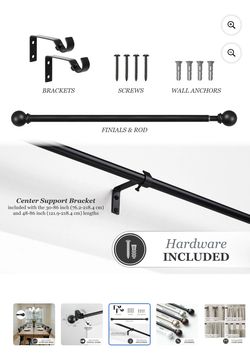 Kenney Chelsea Decorative Curtain Rod, 48–86 inches, Black (2-Pack)