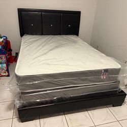 NEW BED FRAME FULL SIZE WITH MATTRESS AND BOX SPRING 