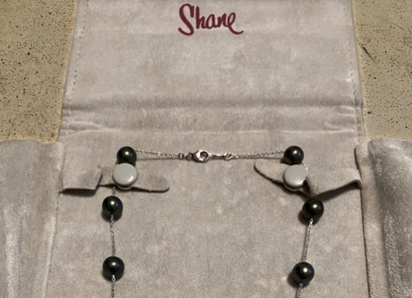Shane Co 14k White Gold Tahitian Pearl Necklace 17”