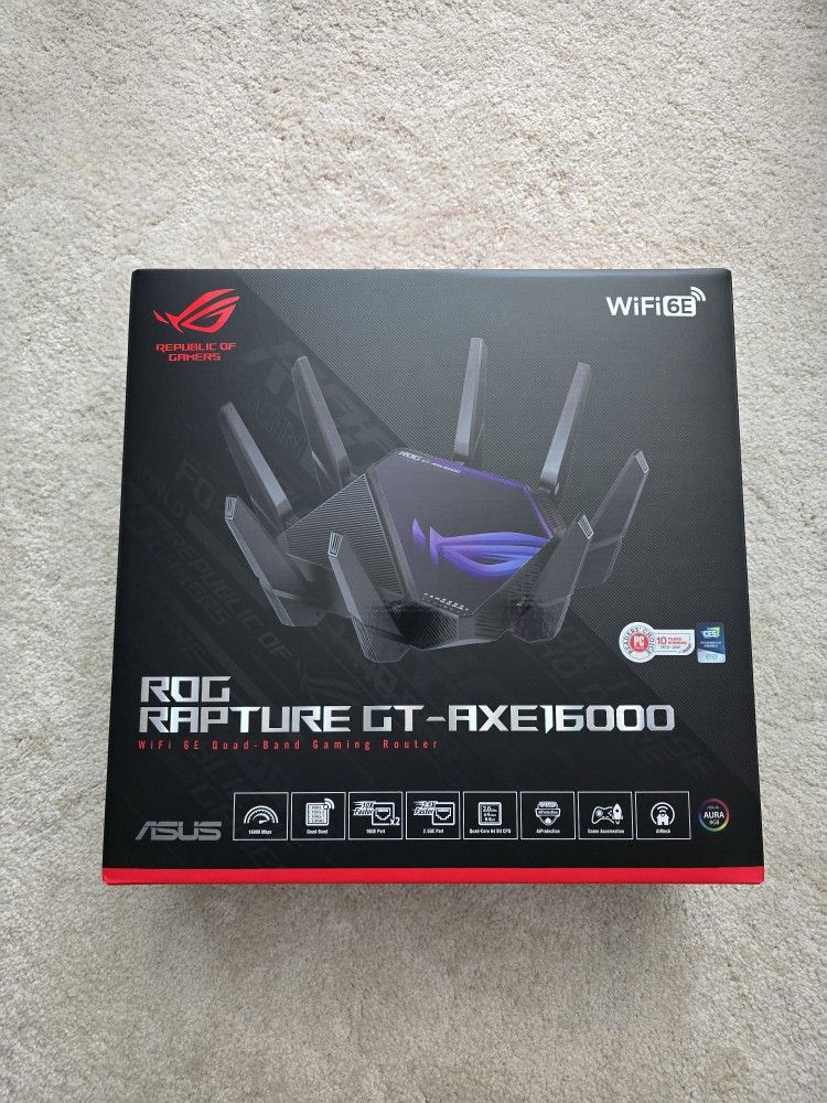 ASUS ROG Rapture WiFi 6E Gaming Router (GT-AXE16000) - Quad-Band, 6 GHz Ready, Dual 10G Ports, 2.5G WAN Port, AiMesh Support, Triple-level Game Accele