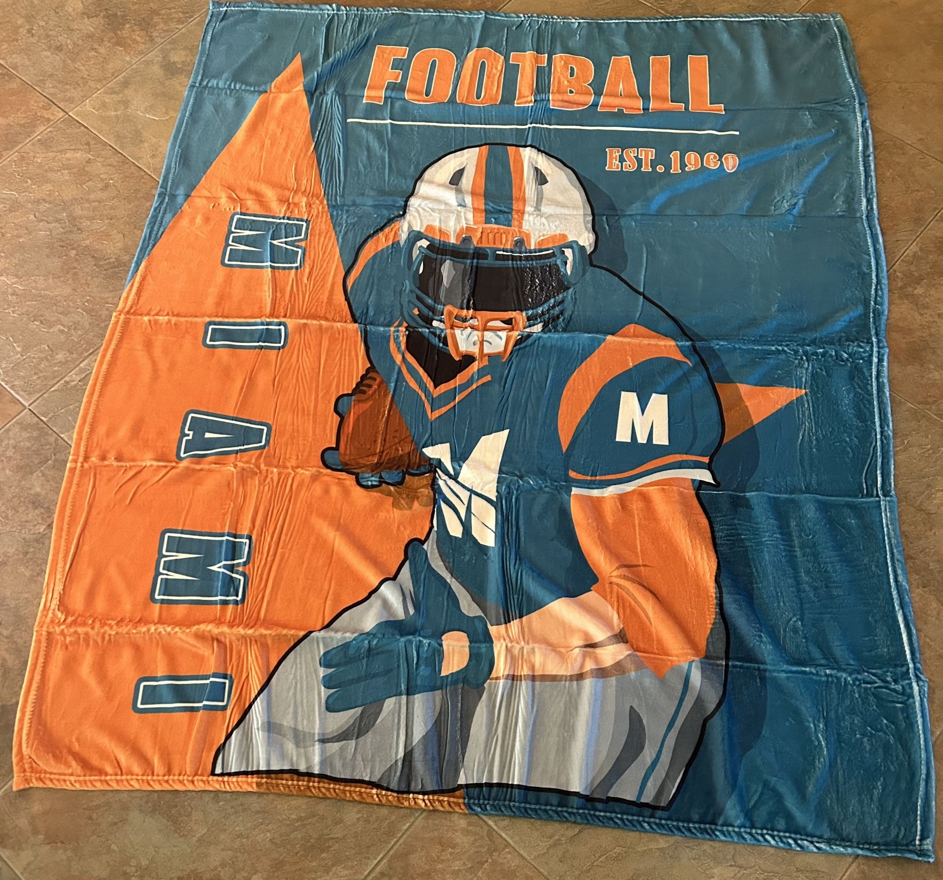 New Miami Dolphins Blanket. White Sherpa back. Very soft
