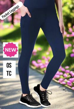 NEW Womens Navy Blue Pocket Leggings Soft As Lularoe OS/TC
