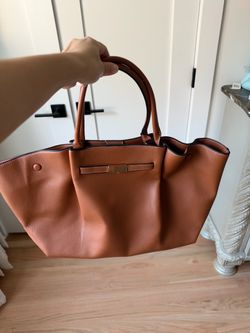 Brown Leather Tote Bag with Gold Hardware