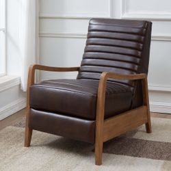 Henrik Leather Pushback Recliner with Wood Arms — Dark Brown