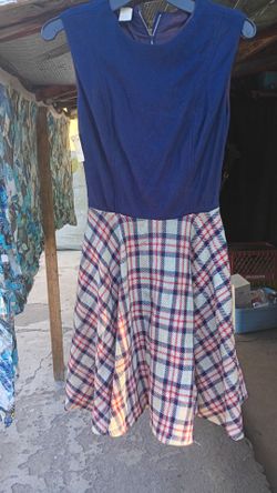 Vintage Sleeveless Navy and Plaid Dress