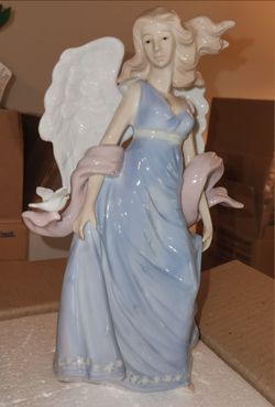 Angel With Pink Sash and Dove on Her Hand Porcelain Figurine
