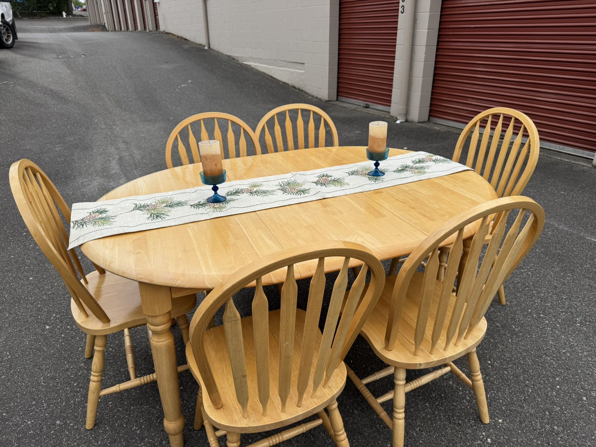 Wooden table and six chairs