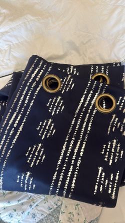 New Long Blacked Out Curtains- Navy/silver