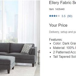 Grey Fabric Sectional With Ottoman 