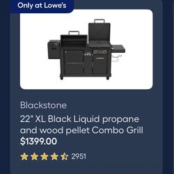 Blackstone Grill 22" XL Black Liquid propane and wood pellet Combo Grill